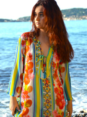 Robe Longue Brigitte Jaune Vert Rouge