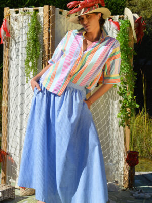 Jupe longue Capri bleue rayures