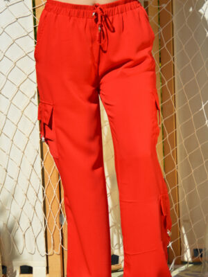 Pantalon Cargo viscose rouge