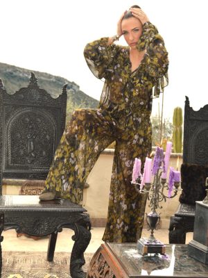 Pantalon Trapézouille Kaki fleurs